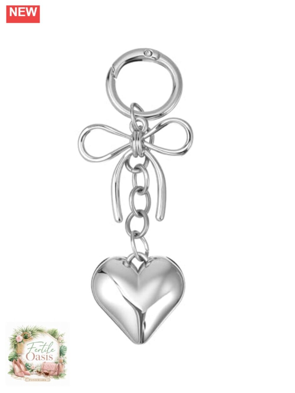 Silver Heart Bowknot Bag Charm, Metal Purse Accessory, Keychain
